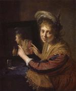 REMBRANDT Harmenszoon van Rijn Girl at a Mirror painting